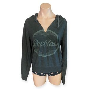 Young & Reckless Women’s Large Dark Gray Jersey Knit V-Neck Hoodie